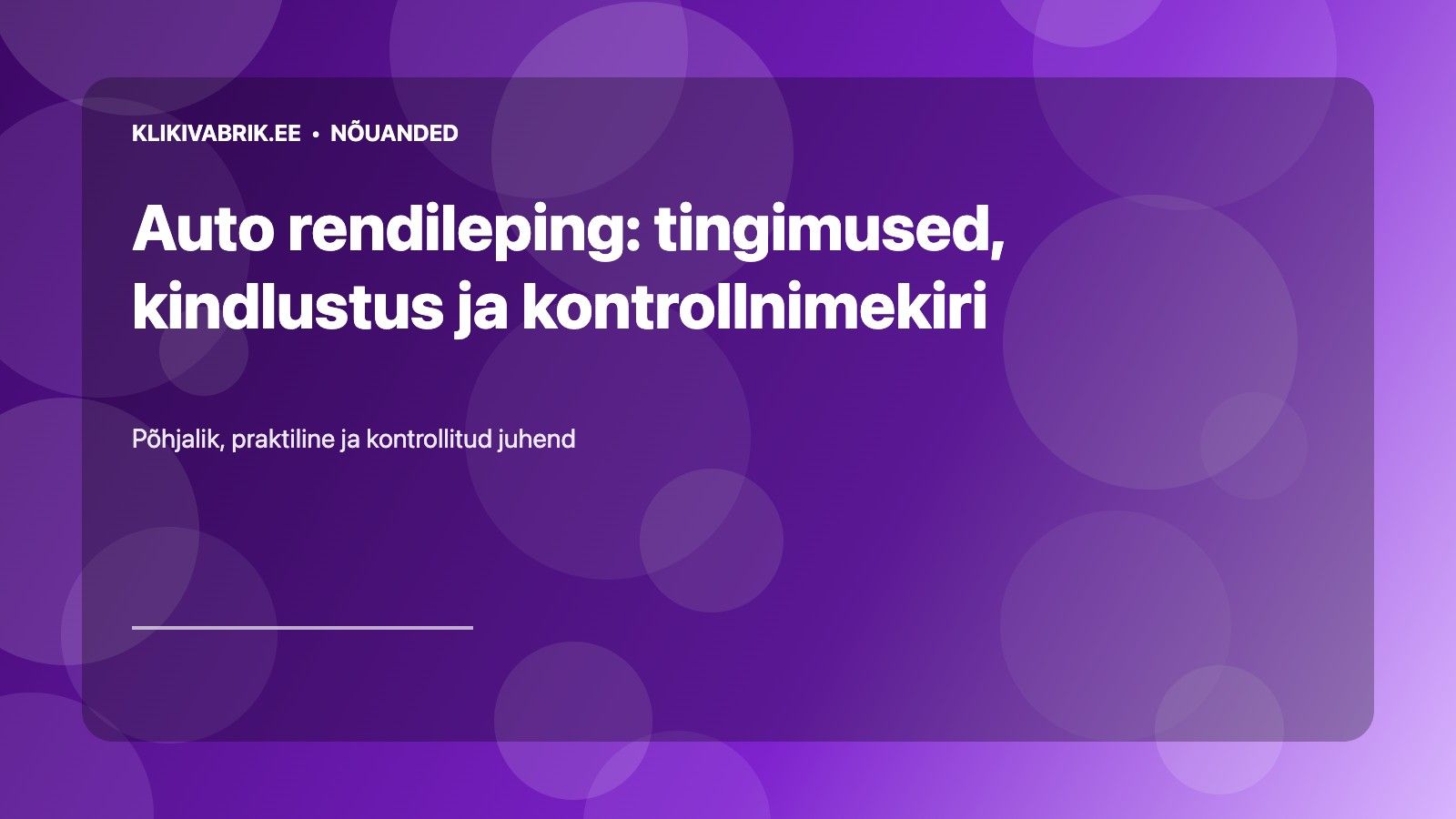 Auto rendileping teemaline Klikivabrik.ee põhivisuaal