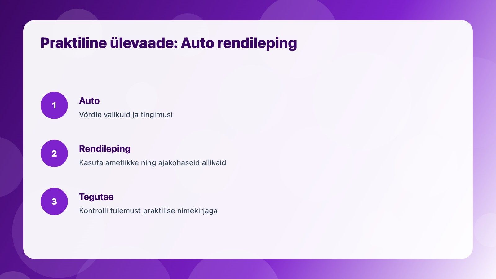Visuaalne ülevaade: Auto rendileping