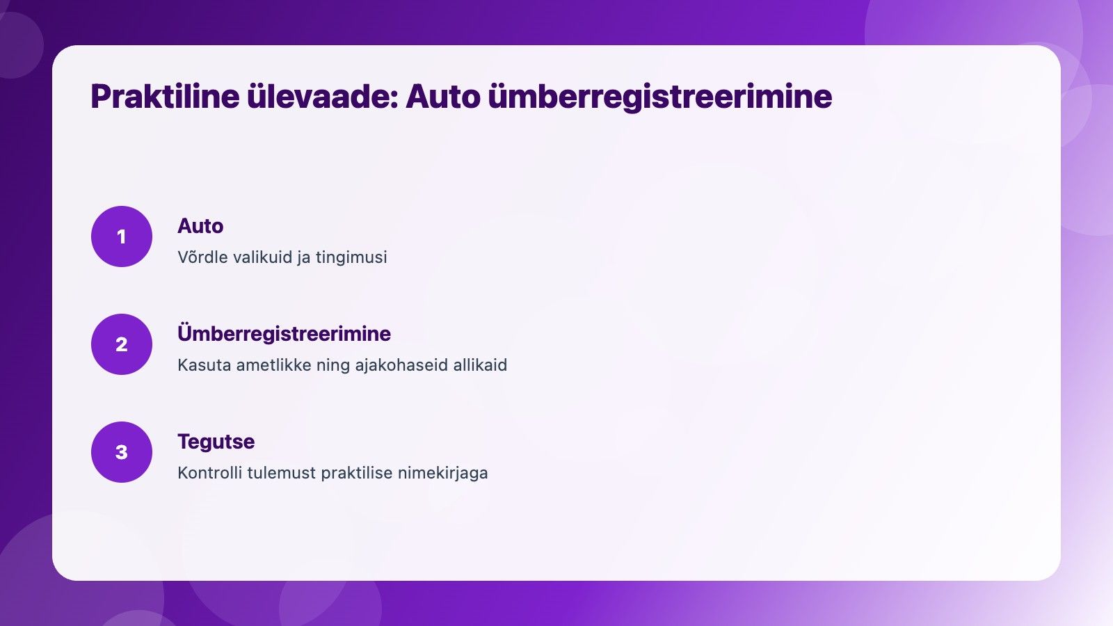 Visuaalne ülevaade: Auto ümberregistreerimine