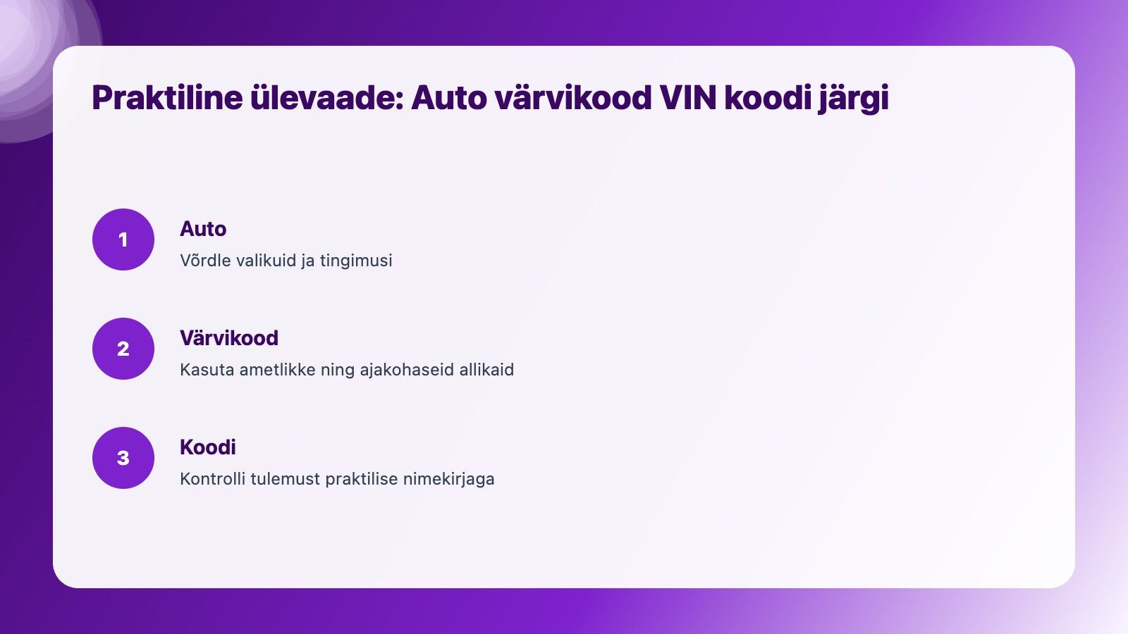Visuaalne ülevaade: Auto värvikood VIN koodi järgi