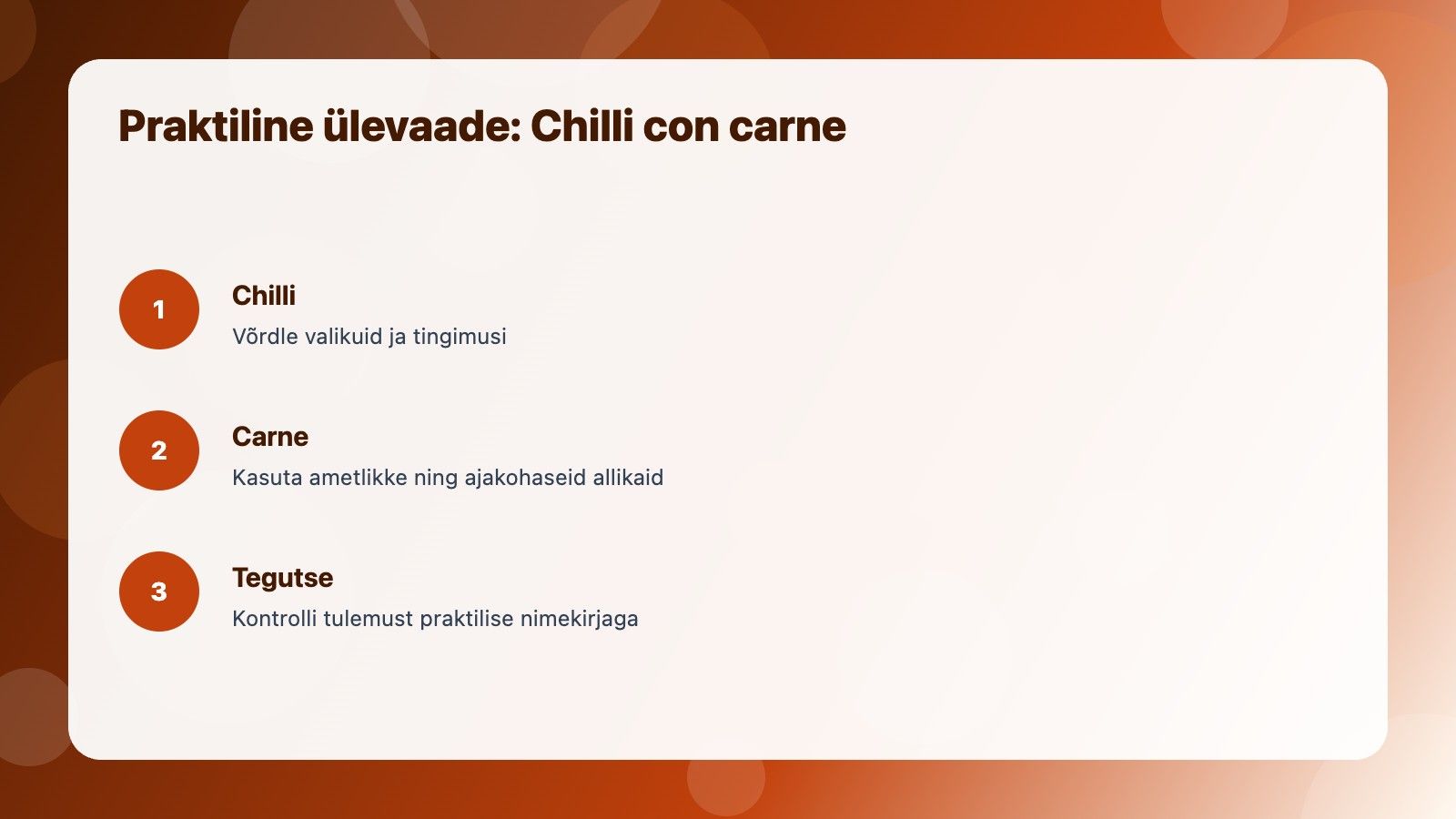 Visuaalne ülevaade: Chilli con carne