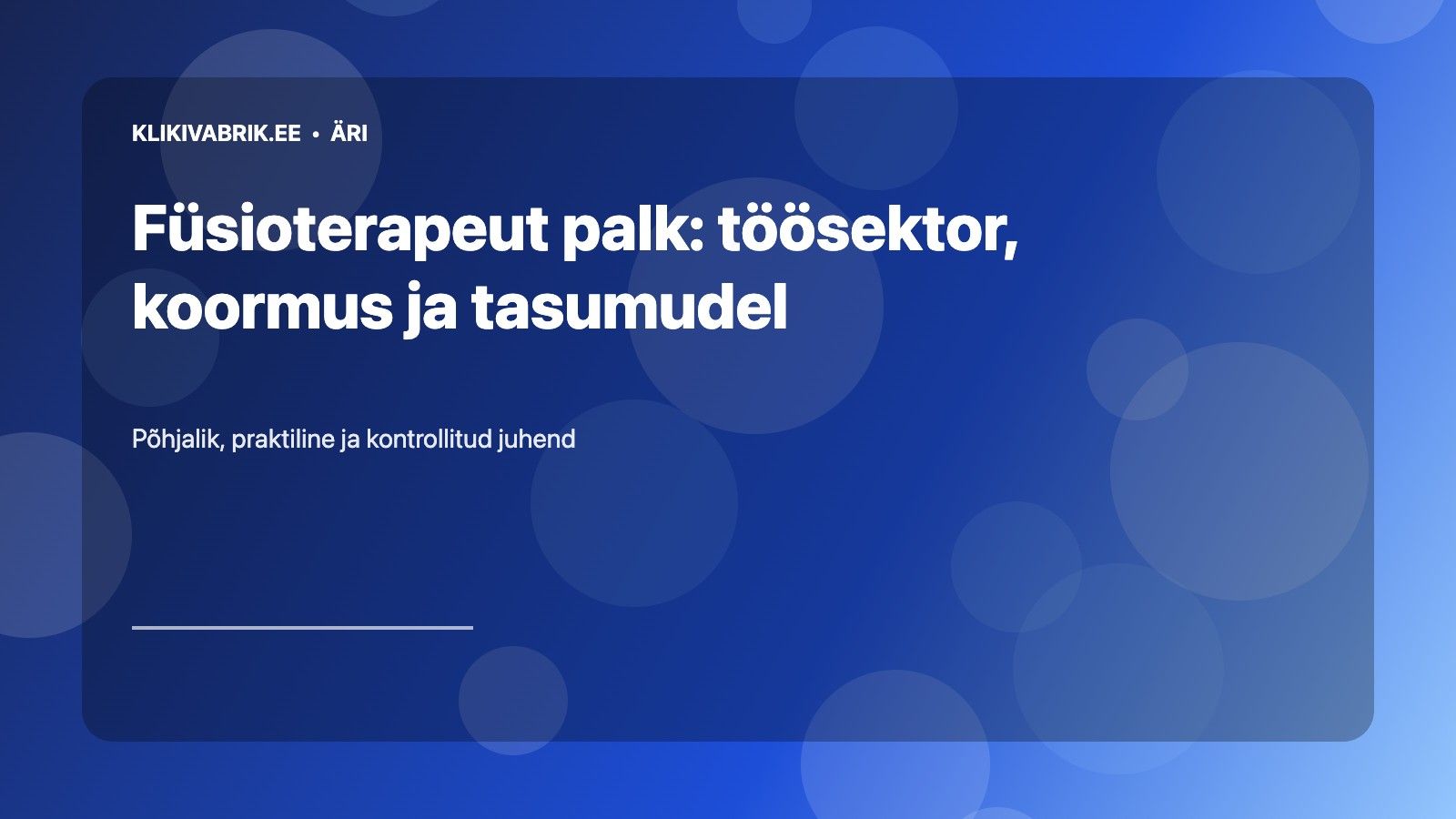 Füsioterapeut palk: töösektor, koormus ja tasumudel
