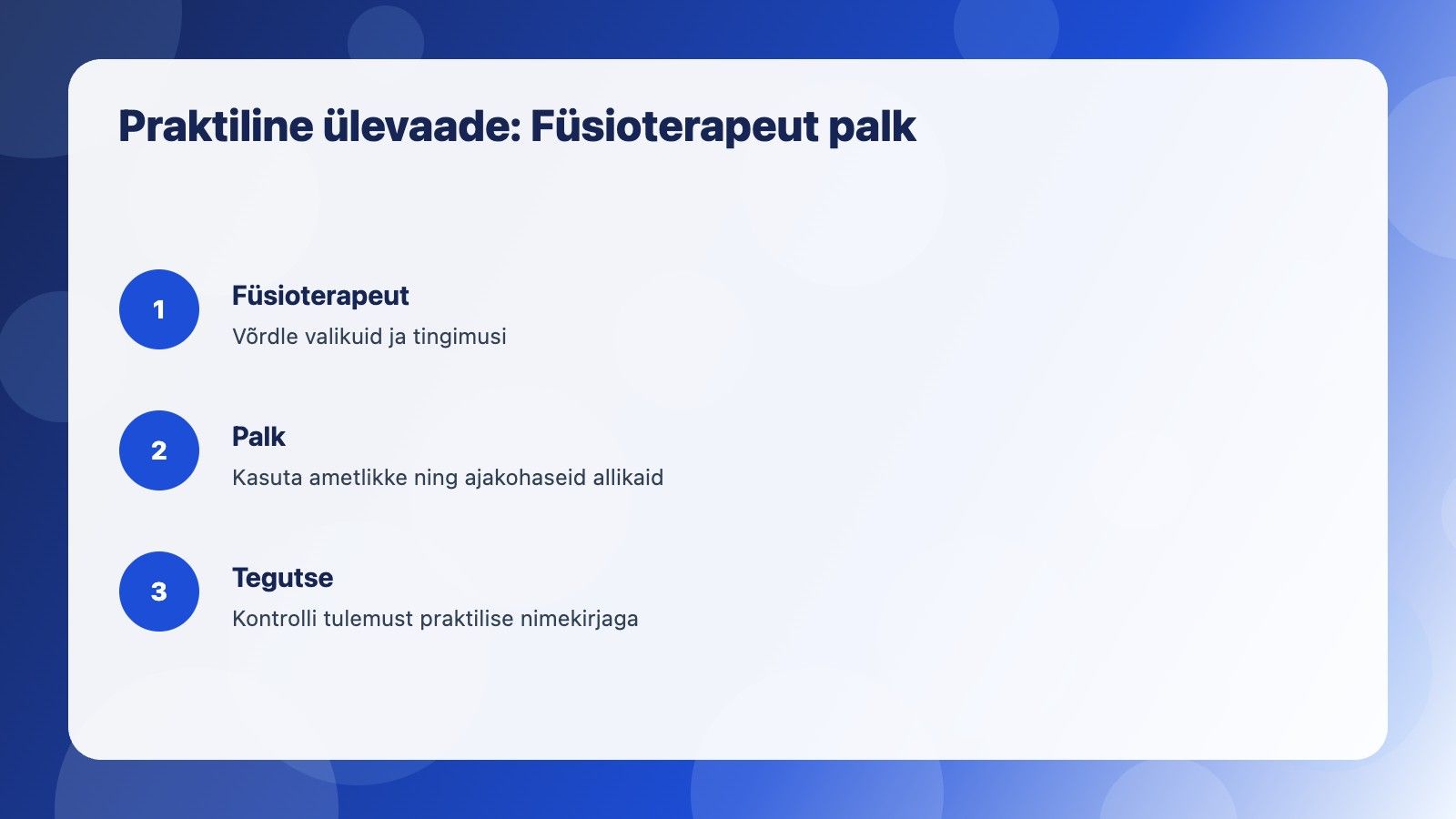 Visuaalne ülevaade: Füsioterapeut palk